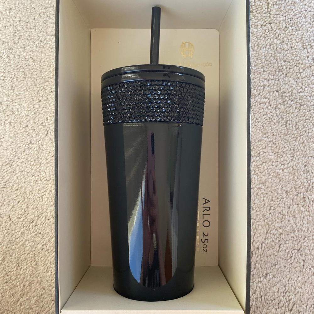 House of Harlow 1960 black rhinestone tumbler cup 25 oz